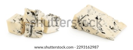 Blue cheese gorgonzola isolated on white background with full depth of field. Royalty-Free Stock Photo #2293162987