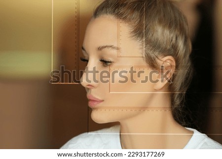 Making Beauty, modifying face to make it closer to the Golden Mask,plastic surgery. correction of asymmetry.	 Royalty-Free Stock Photo #2293177269