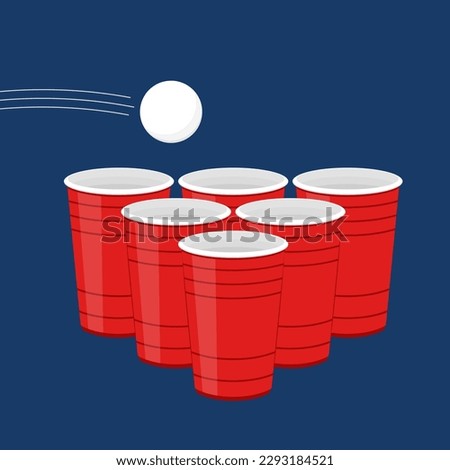 Red beer cup. Cup vector.  wallpaper. Vector Illustration of Beer Pong shot with Pingpong ball.