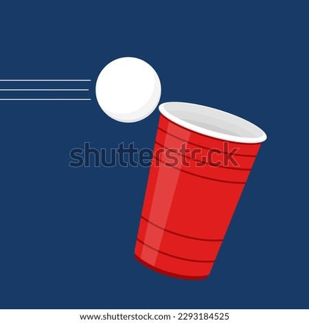 Red beer cup. Cup vector.  wallpaper. Vector Illustration of Beer Pong shot with Pingpong ball.