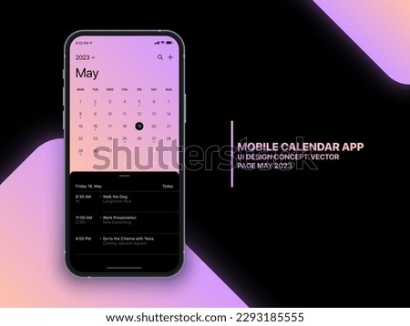 Mobile App Calendar May 2023 Page with To Do List and Tasks Vector UI UX Design Concept on Isolated Photo Realistic Smart Phone Screen Mockup. Smartphone Business Planner Application Template
