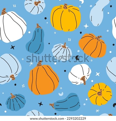Vector seamless background pattern with autumn harvest pumpkins for surface pattern design 