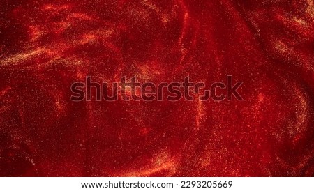 Magic Galaxy of golden dust particles in red fluid. Abstract shimmers and swirls of gold dust particles in a red liquid. Mysterious glistening background. Royalty-Free Stock Photo #2293205669