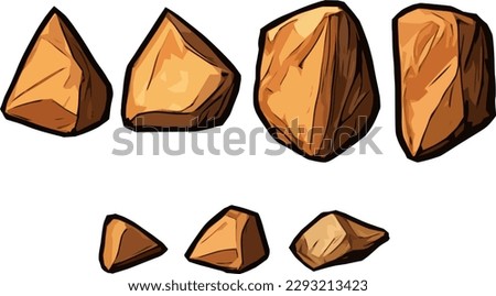 Small sandy vector art collection set of seven beige 2d bolder rock natural formation variations for graphic game design or sticker collection projects. Toon style asset pack. Royalty-Free Stock Photo #2293213423
