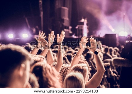 crowd partying stage lights live concert summer music festival Royalty-Free Stock Photo #2293214133
