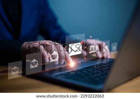 New email notification concept for business e-mail communication and digital marketing. Inbox, receiving electronic message alert. Business people, email in virtual screen. Internet technology. Royalty-Free Stock Photo #2293222063