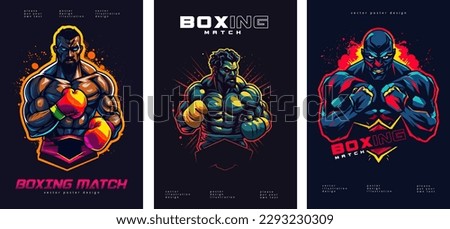 Boxing fight event poster. Boxing tournament, colorful box fighter illustration. Fighting competition flyer vector design.