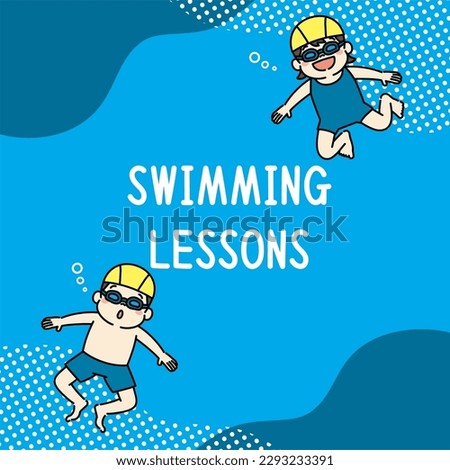 Square Web Banner Illustration of Swimming School