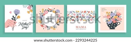 Set of Mother's day greeting cards with beautiful blossom flowers. Royalty-Free Stock Photo #2293244225