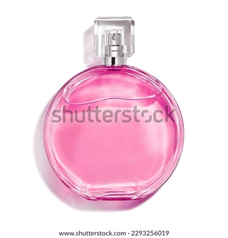 Pink Bottle of Perfume. Women's Eau De Parfum in Beautiful Rose Gold Bottle Isolated on White. Floral Fruity Fragrance for Women. Perfume Spray. Modern Luxury Lady Parfum De Toilette Royalty-Free Stock Photo #2293256019
