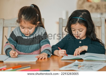 Learning is always fun. two sisters completing their homework together.