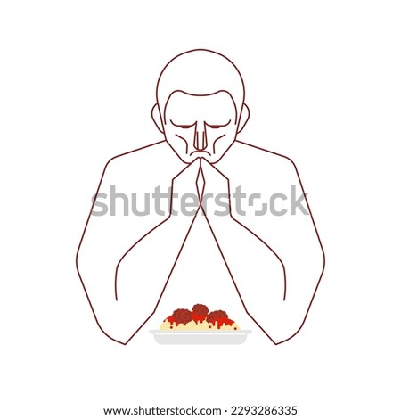 Person prays before eating. Men's prayer before dinner