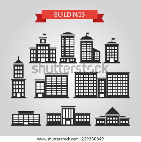Set of flat design buildings pictograms