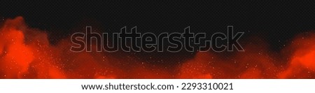Red smoke cloud effect vector background. Realistic fire fog spark with light and powder illustration. Flying particles glow in hell smog texture overlay illustration. Inferno magic power steam wave
