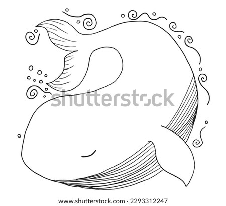Whale outline illustration vector image. 
Hand drawn whale image artwork. 
Simple cute original logo of a monochrome whale.
Hand drawn vector illustration for posters, cards, t-shirts.