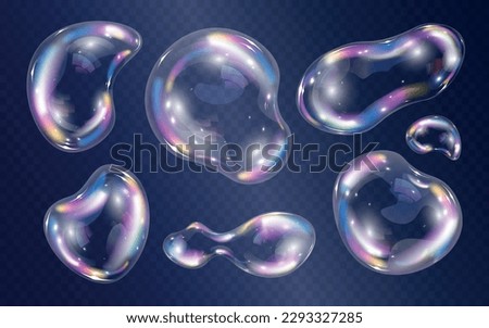 Water foam bubbles set in rainbow color on transparent background isolated vector illustration Royalty-Free Stock Photo #2293327285