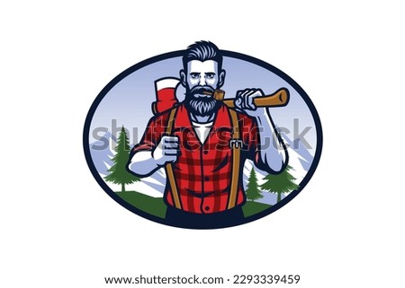 Lumberjack mascot logo cartoon illustration vector Royalty-Free Stock Photo #2293339459