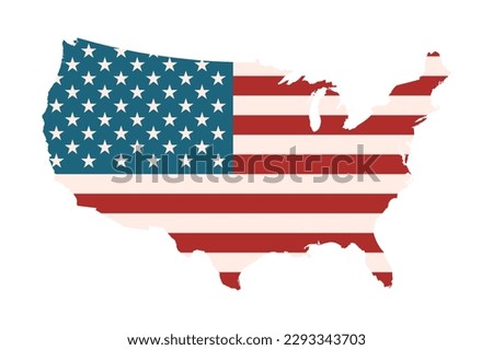 USA map with American flag. National symbol of United States of America. Graphic print design element. Isolated on white background. Vintage colors. Cartography outlined. Vector illustration clip art 