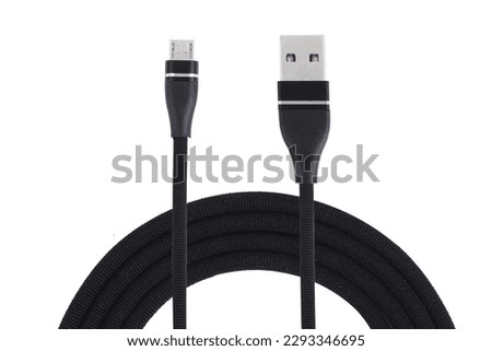 Charging cable Usb charging cable smart phone v8 usb  type c charging cord nylon braided cable. USB c cable black color. Royalty-Free Stock Photo #2293346695