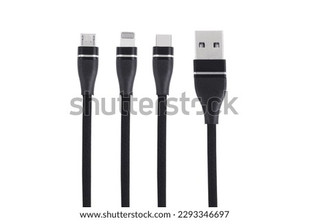Charging cable Usb charging cable smart phone v8 usb  type c charging cord nylon braided cable. USB c cable black color. Royalty-Free Stock Photo #2293346697
