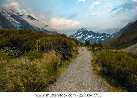 Aoraki, Mount Cook National Park in the South Island of New Zealand. Aoraki, Mount Cook, New Zealand's highest mountain, and the eponymous village lie within the park. Royalty-Free Stock Photo #2293349735