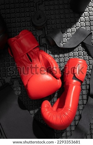 pair of boxing gloves. leather Boxing gloves. boxing accessories background. boxing equipment. red.