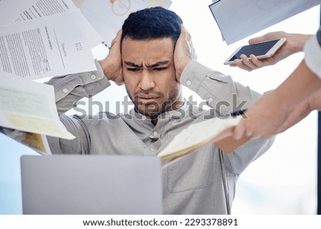 A chaotic mind is a brutal fate. a young businessman looking stressed and frustrated in a meeting at work. Royalty-Free Stock Photo #2293378891