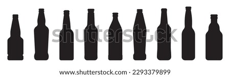 Craft beer bottles silhouettes. Set of various craft beer bottles. Different shapes and sizes.