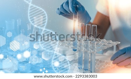 chemistry science concept. Experiment for biotechnology concept. science laboratory. Genetic research and Biotech science Concept. Human Biology and pharmaceutical technology on laboratory background. Royalty-Free Stock Photo #2293383003
