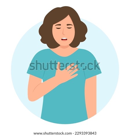 A young woman with heavy breathing and shortness of breath. Breathing problem, asthma,respiratory illness. Vector illustration Royalty-Free Stock Photo #2293393843