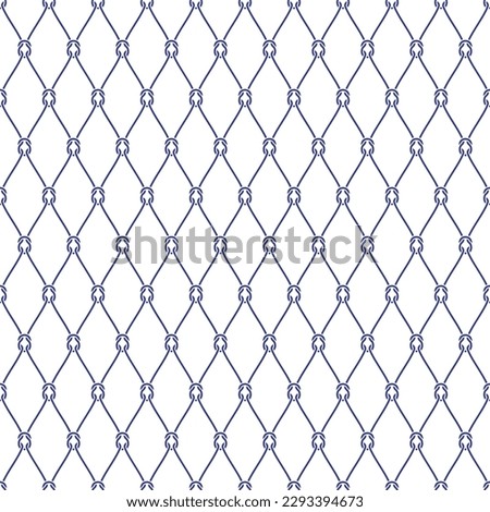 Fishnet mesh from blue geometric loops isolated on a white background. Vector seamless pattern