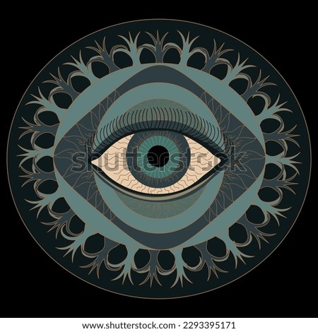 Mandala eye. Symmetrical pattern of tantric yoga. All-seeing Eye. Vector illustration.