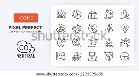 Set of thin line icons of green energy and ecology concepts. Outline symbol collection. Editable vector stroke. 256x256 Pixel Perfect scalable to 128px, 64px... Royalty-Free Stock Photo #2293395655