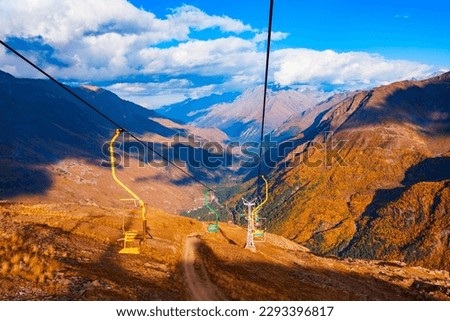 Cable car on the Cheget mountain, which located opposite Mount Elbrus in the Caucasus, Russia Royalty-Free Stock Photo #2293396817
