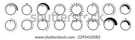 Adjustment dial. Rotary dials with round scale volume level knob and round controller.  Royalty-Free Stock Photo #2293410583