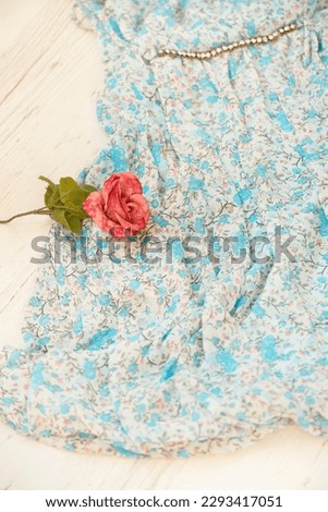 dress in small delicate flowers and rose flower. feminine vintage summer mood