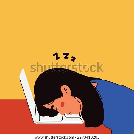 sleepy girl. young women fall asleep at work. burnout. students fell asleep while doing the task. tired illustration. Royalty-Free Stock Photo #2293418205