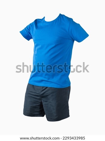 men's dark blue sports shorts and blue t-shirt isolated on white background.comfortable clothing for sports