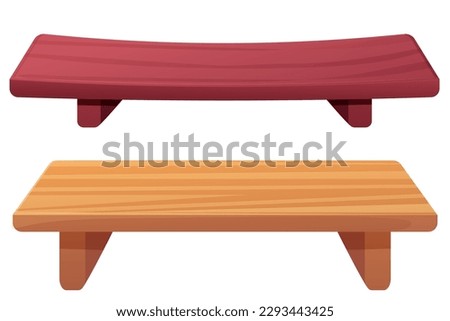 Set Wooden table traditional japan tray empty furniture in cartoon style isolated on white background.  Royalty-Free Stock Photo #2293443425