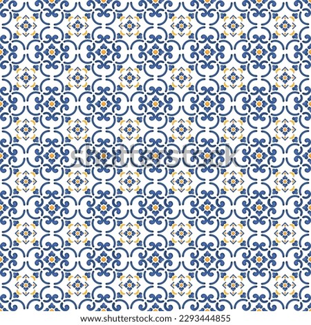 Mediterranean pattern blue and yellow theme Royalty-Free Stock Photo #2293444855