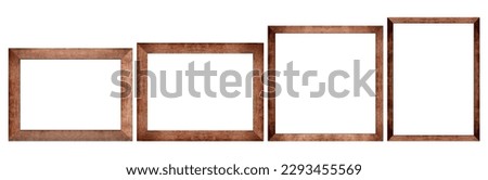 Set of brown wood frame isolated on white background. Picture frame different sizes. Object with clipping path