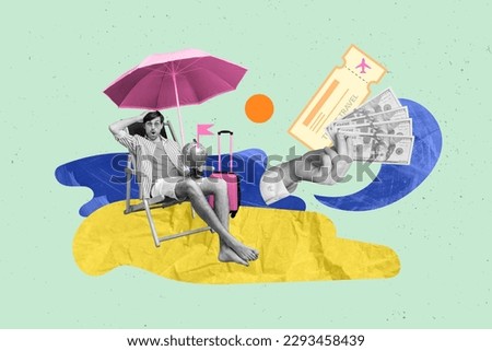 Photo collage stupor ukrainian male dream summer vacation cant leave ukraine war restriction tax penalty retro picture background