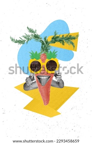 Image picture surreal collage of funky anthropomorphic carrot ripe bartender offer beach cocktail perfect summer refreshment