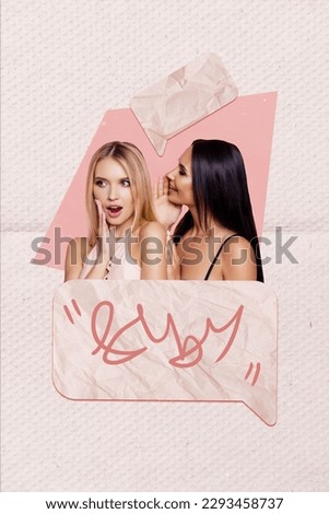 Composite collage picture image of two best friends beautiful attractive females sharing secrets gossips communication talking speaking Royalty-Free Stock Photo #2293458737