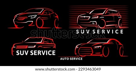 SUV car vector. Auto shop line transport. Royalty-Free Stock Photo #2293463049