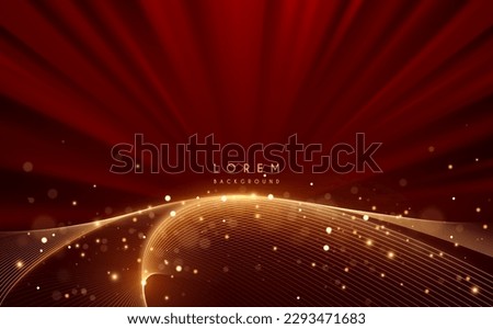 Abstract red background with golden lines and sparks