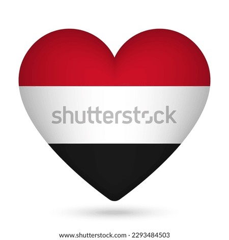 Yemen flag in heart shape. Vector illustration.