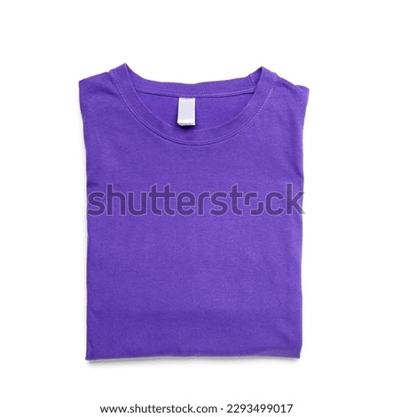 Folded purple t-shirt on white background