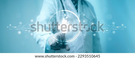 A medical worker touch medical cross shape and healthcare, Virus pandemic develop people awareness and spread attention on their healthcare in global.