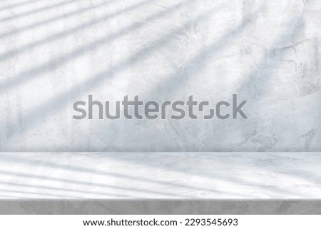 Empty Cement wall background and floor shelf perspective with shadow light well material display product and text on free space backdrop 